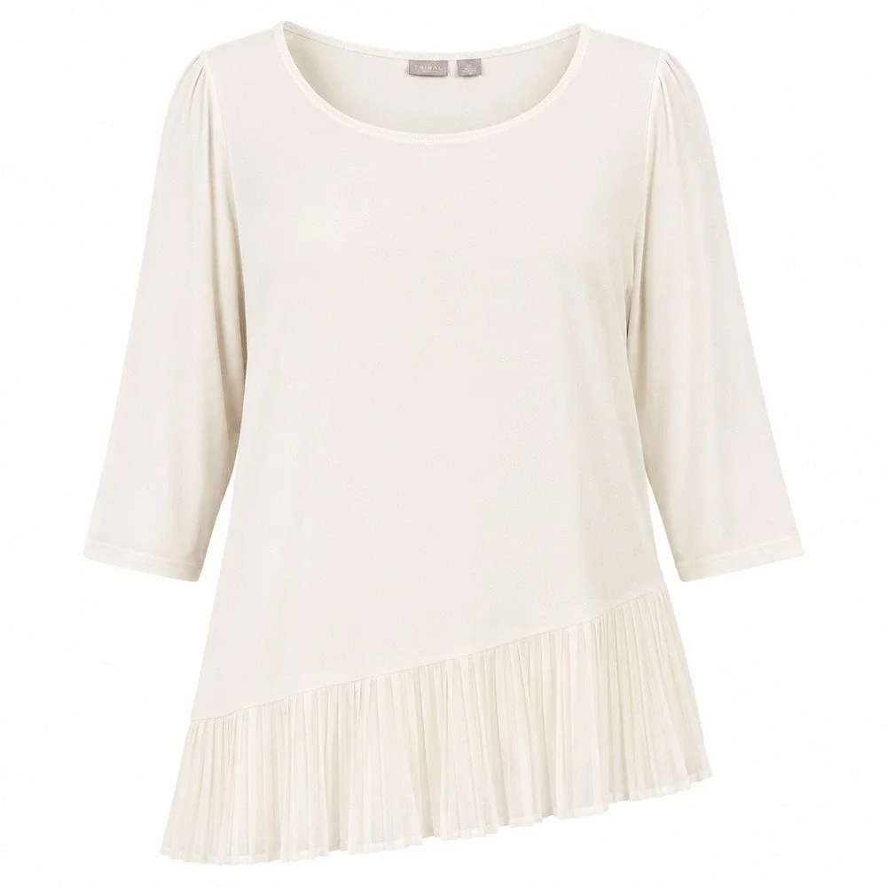 Chico's Travelers Tunic Top Womens 2 L Cream Pleated Asymmetrical Hem Minimalist - Picture 1 of 8